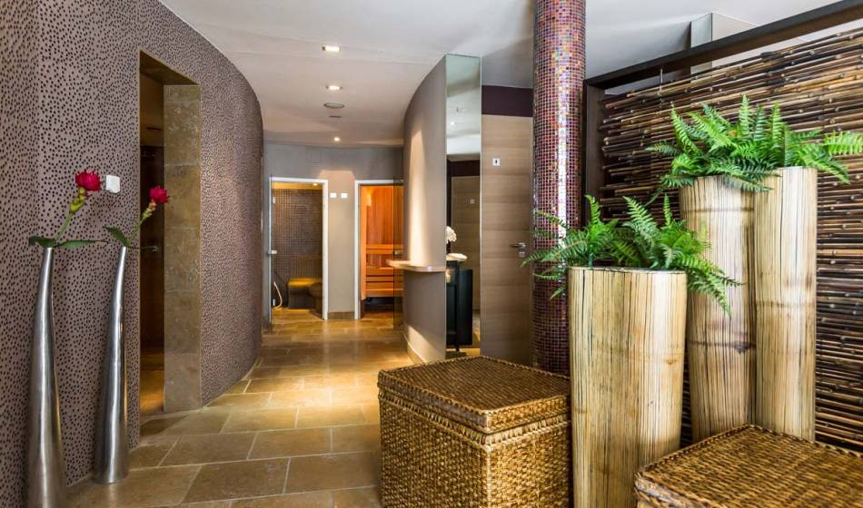 Stilvoller Wellnessbereich mit Sauna und Naturdekoration im Hotel Seezeichen für entspannte Auszeiten an der Ostsee.